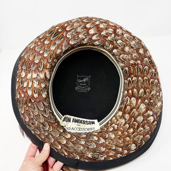 Vintage Don Anderson for Trio Accessories Feather PeachFelt Wool Bowler Hat - Picture 8 of 12